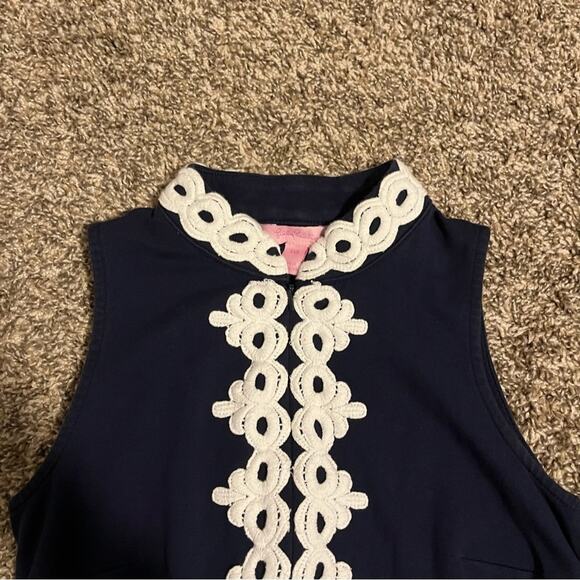 Lilly Pulitzer Callista Lace Embroidered Zip Front High Neck Shift Dress Navy - Picture 5 of 12